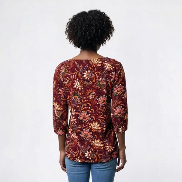 Womens Emily Daniels 3/4 Sleeve Floral Jacquard Blouse