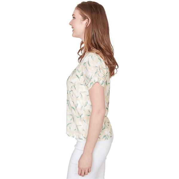 Petite Emaline Key Items Short Ruched Sleeve Leaf Tee