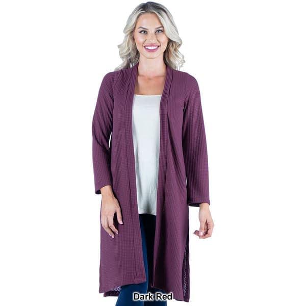 Womens 24/7 Comfort Apparel Waffle Long Sleeve Cardigan