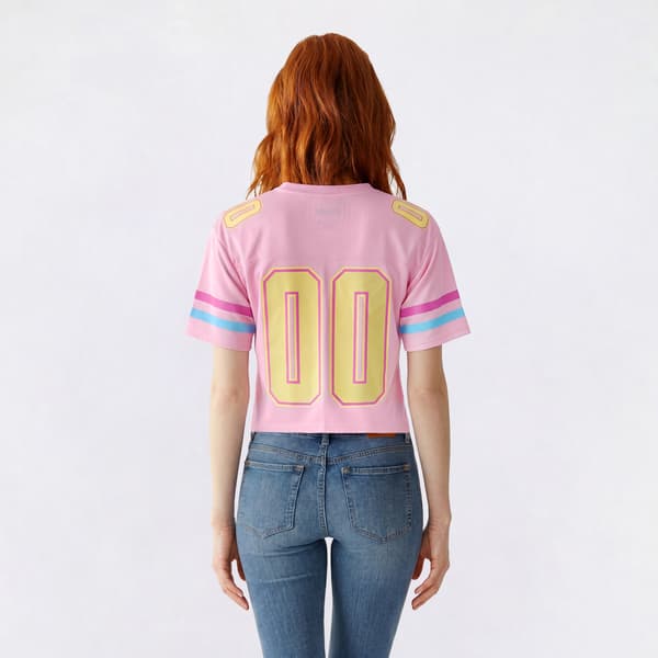 Juniors Freeze Stitch & Angel Mesh Crop Football Tee