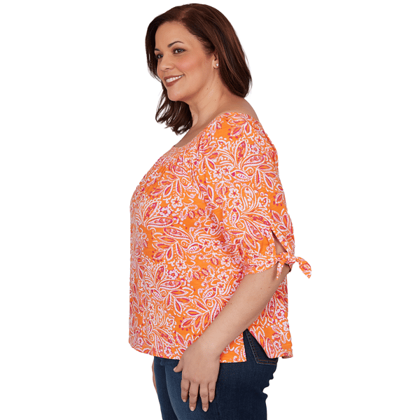 Plus Size Ruby Rd. Hothouse Florals Tie Sleeve Paisley Blouse