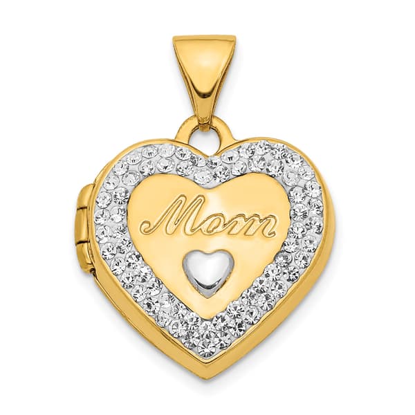 Gold Classics&#40;tm&#41; 14kt. Gold & White Rhodium Crystal 16mm Mom Locket - image 