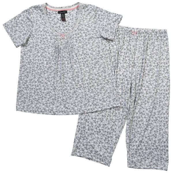 Womens Rene Rofe Short Sleeve Floral V-Neck Capris Pajama Set - image 