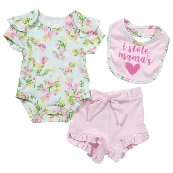 Baby Girl &#40;3-9M&#41; Baby Essentials&#40;R&#41; 3pc. Mama Floral Shorts Set - image 