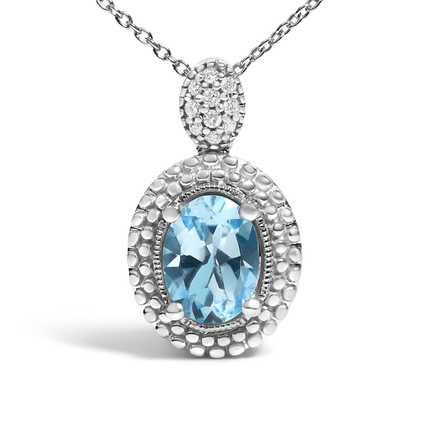Haus of Brilliance Blue Topaz & Diamond Halo Pendant Necklace