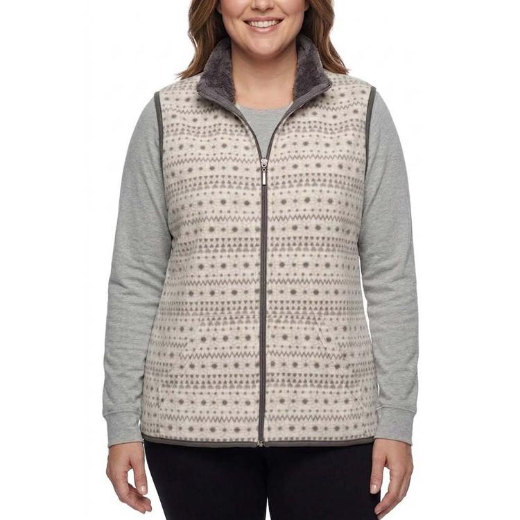 Plus Size Hasting & Smith Fair Isle Vest with Sherpa Trim- Silver