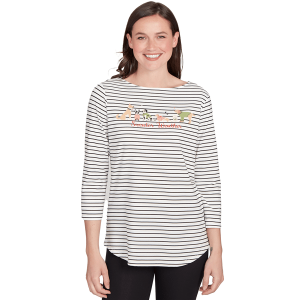 Petite Ruby Rd. Must Haves Ii Holiday Dogs Striped Knit Top