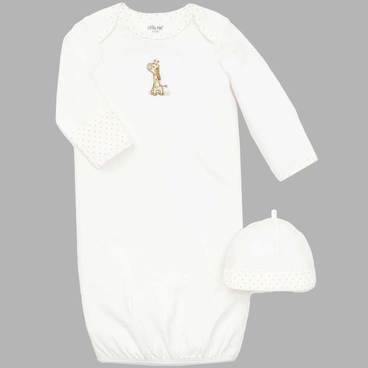 Baby Unisex (NB-3M) Little Me® Giraffe Nightgown & Hat Set