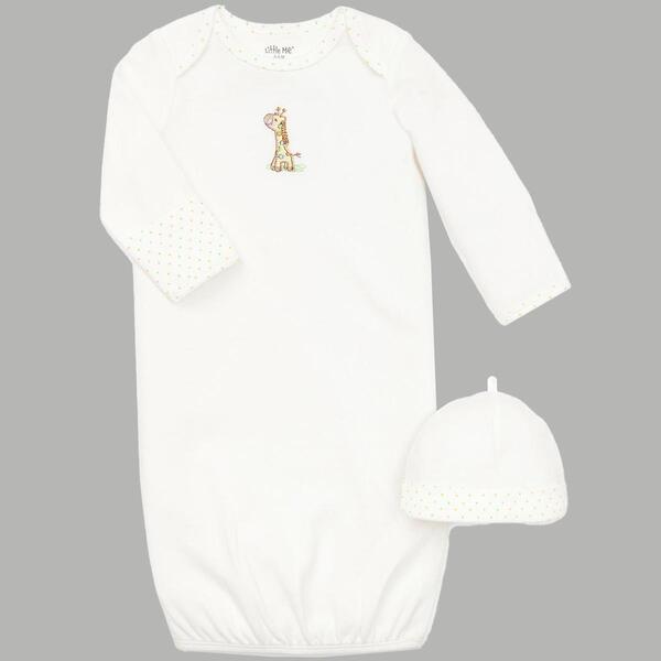 Baby Unisex &#40;NB-3M&#41; Little Me&#40;R&#41; Giraffe Nightgown & Hat Set - image 