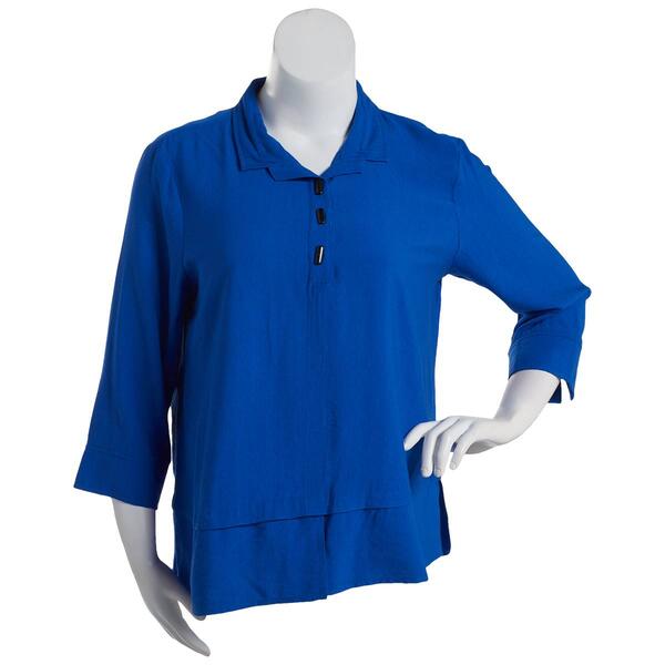 Womens Ali Miles 3/4 Bell Sleeve Solid Tunic Henley Blouse - image 