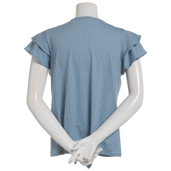 Womens Adrianna Papell Tiered Flutter Sleeve Tie Front Dot Blouse