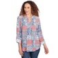 Petite Ruby Rd. Indigo Go Pintuck Patchwork Henley Blouse - image 1