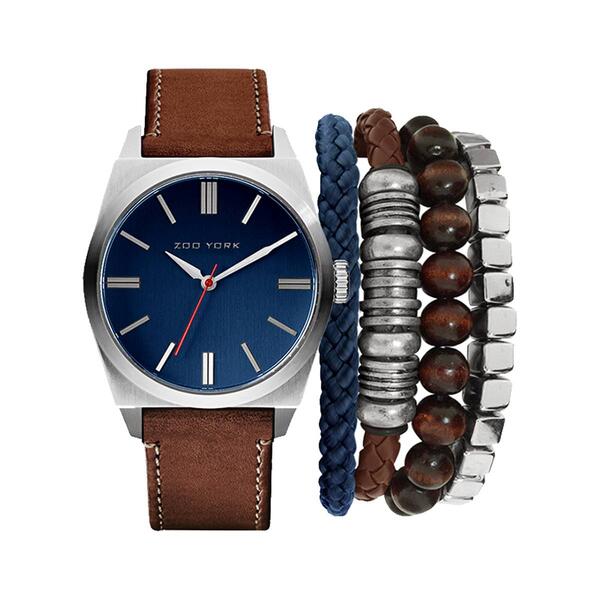 Mens Zoo York Brown/Silver/Blue Watch & Bracelet Set-5183S-42-K16 - image 