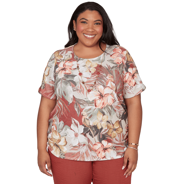 Plus Size Alfred Dunner Spice Market Dramatic Floral Tee With Ne - image 