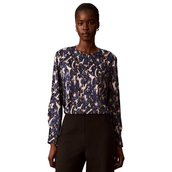 Womens Calvin Klein Long Sleeve Keyhole Neck Satin Blouse