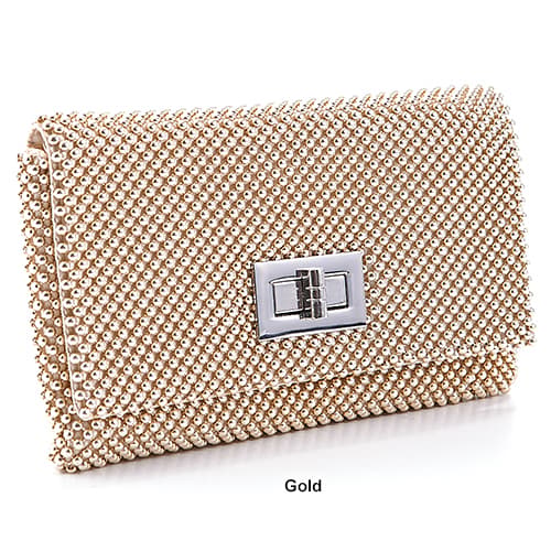 Jessica McClintock Mesh Turn Lock Clutch with Chain - image 