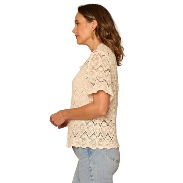 Womens Democracy Short Sleeve Crochet Button Down Blouse
