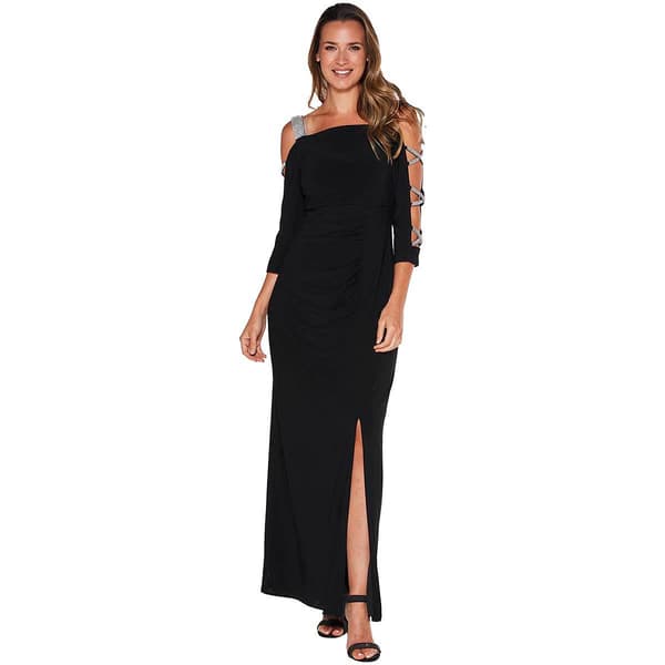 Womens MSK Rhinestone Ladder Trim Sleeve Shift Gown - image 