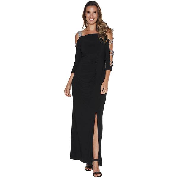 Plus Size MSK Rhinestone Ladder Trim Sleeve Shift Gown - image 