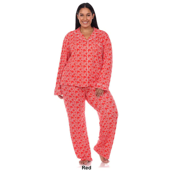 Plus Size White Mark Long Sleeve Heart Print Pajama Set