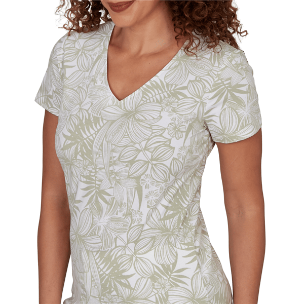 Petite Hearts of Palm Printed Essentials Tropical V Neck Tee