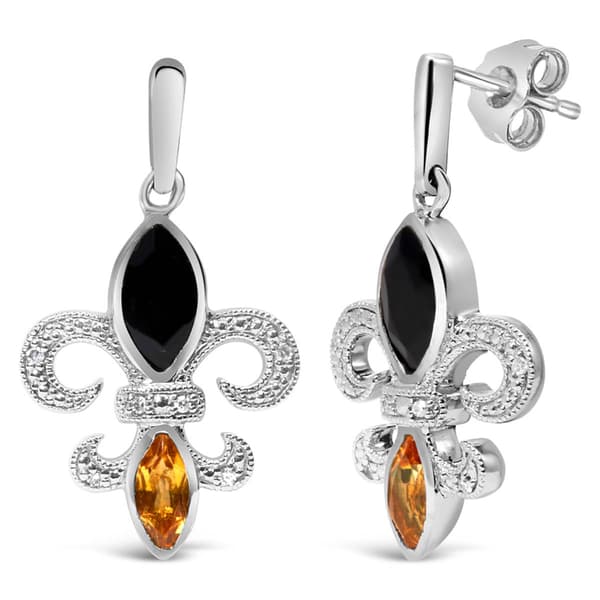 Haus of Brilliance Onyx & Citrine Fleur de Lis Dangle Earrings - image 