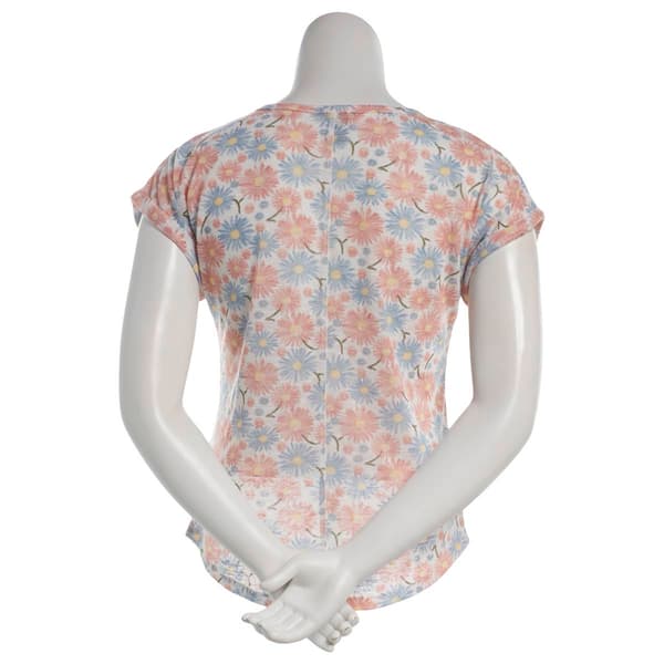 Petite Architect® Short Sleeve Split Neck Daisies Tee
