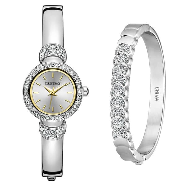 Ellen Tracy Crystal Bangle Watch & Bracelet Set - ETB8191SL - image 