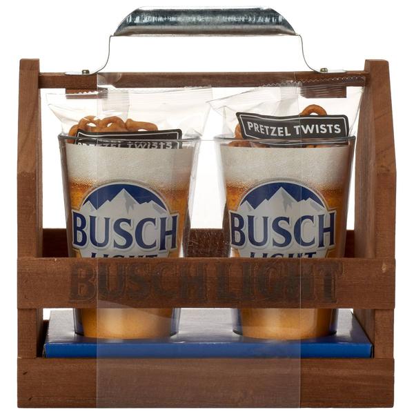 Busch Light Beer Caddy with Pint Glasses and Mini Pretzel Twists - image 