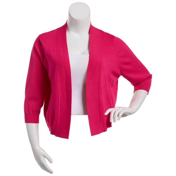 Plus Size Perceptions Solid 3/4 Sleeve Open Bolero Shrug - image 