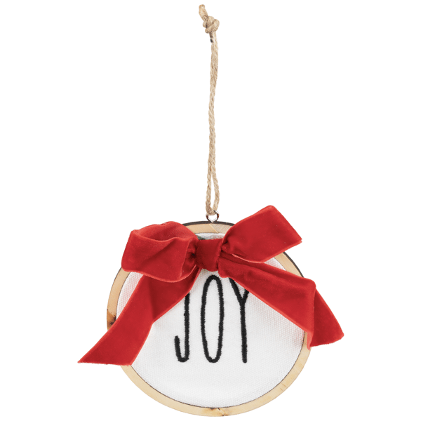 Northlight Embroidered Joy w/ Bow Wooden Disc Christmas Ornament