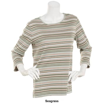 Petite Hasting & Smith 3/4 Sleeve Stripe Crew Neck Top - Boscov's