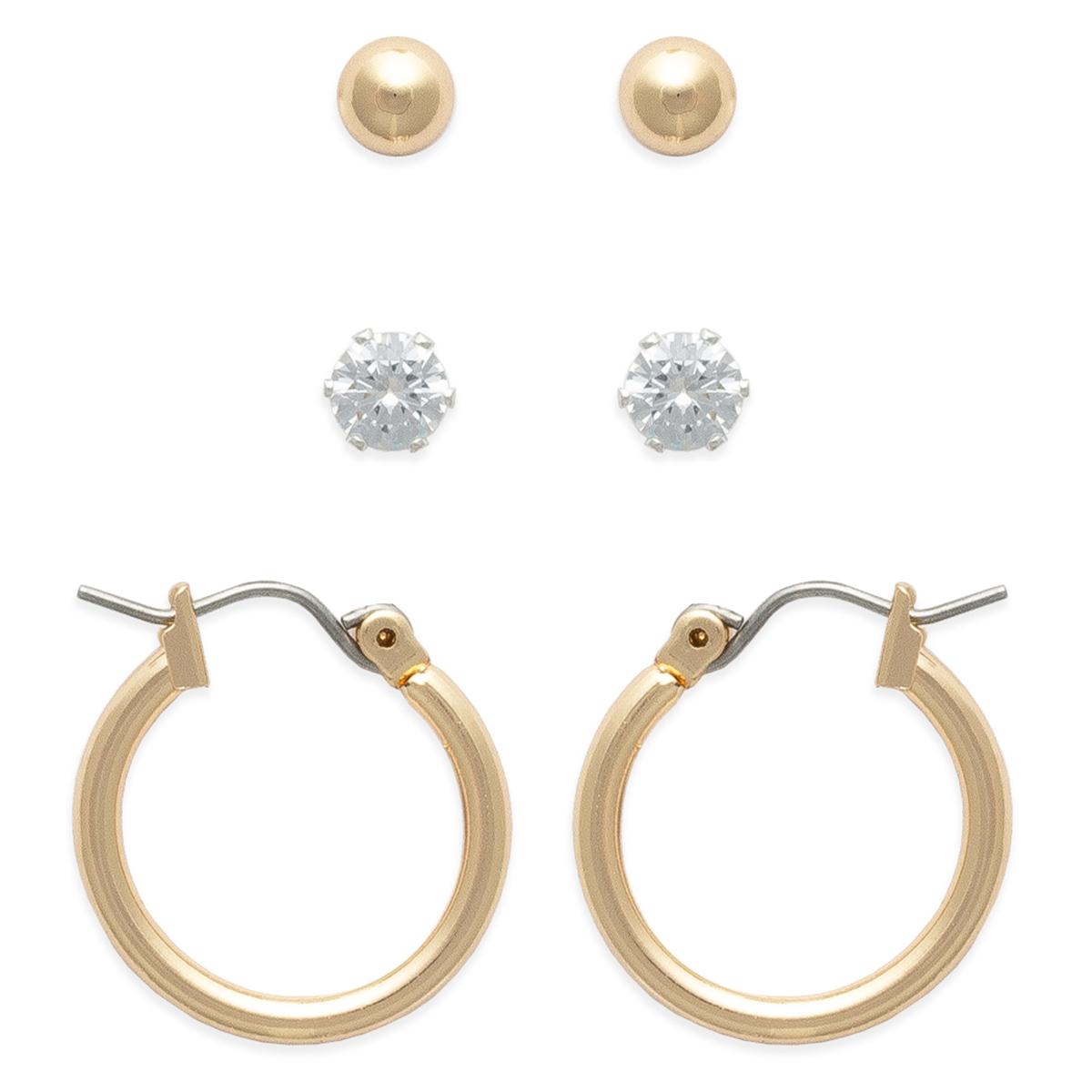 Freedom Ball Stud/CZ Stud/Hoop Earrings Set