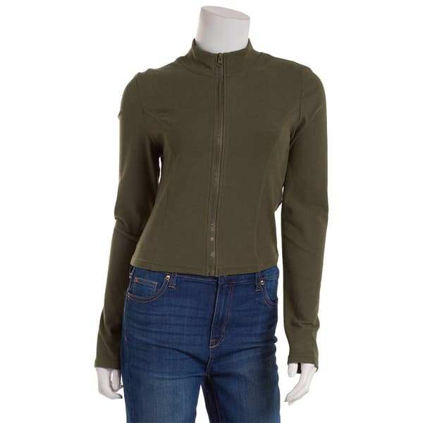 Juniors Cotton Candy Plush Mock Neck Zip Up Jacket