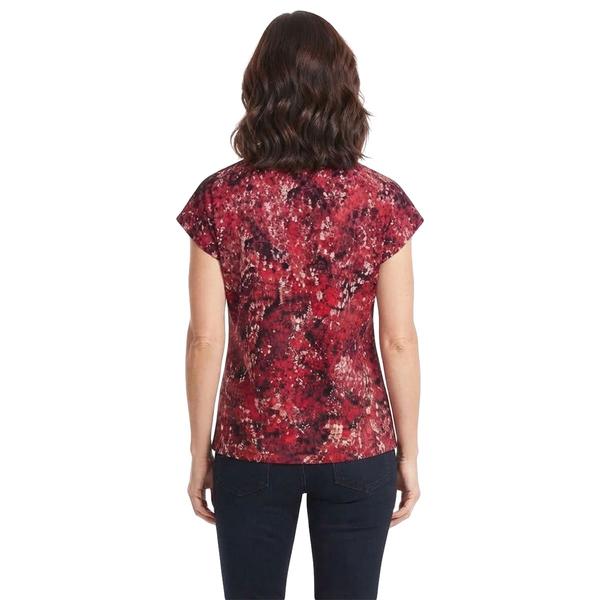 Womens Kasper Cap Sleeve Dot Pleated V-Neck Blouse