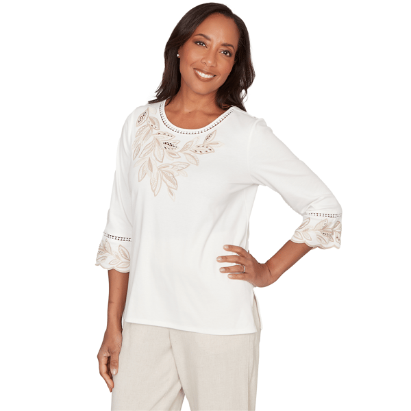 Plus Size Alfred Dunner Natural Wonder Leaf Embroidery Blouse