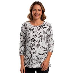 Womens Emily Daniels 3/4 Sleeve Texture Round Neck Floral Blouse