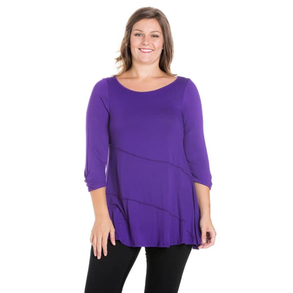 Plus Size 24/7 Comfort Apparel Ruched Sleeve Swing Tunic Top - image 