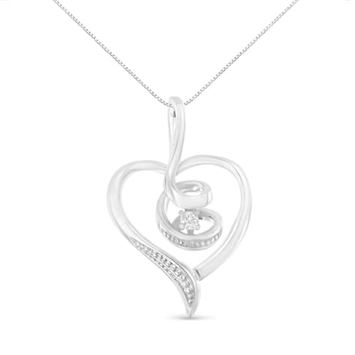 Espira 10kt. White Gold Swirl Diamond Heart Necklace