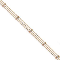 Gold Classics(tm) 14kt. Tri Color 3 Strand Diamond Cut Beaded Anklet