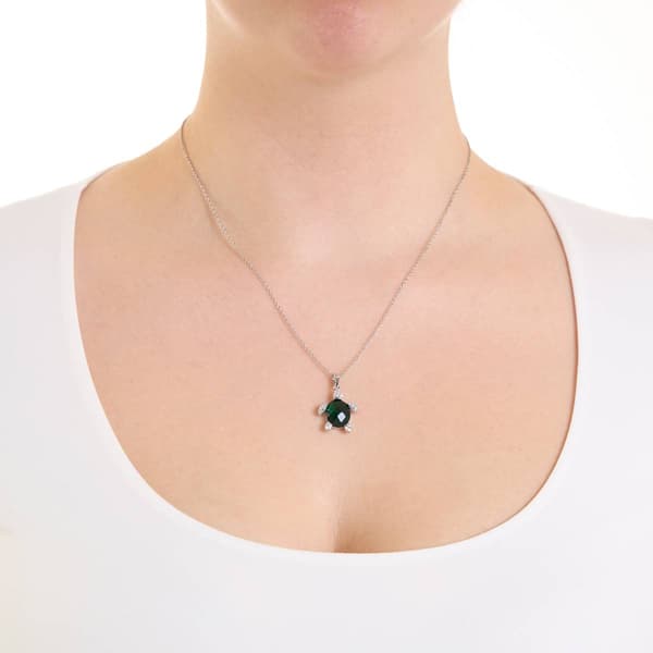 Athra 18in. Silver Plated Green Turtle Pendant Necklace