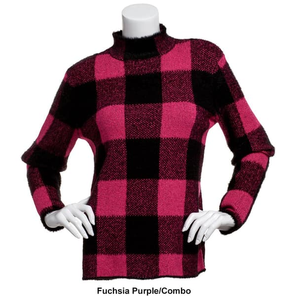 Plus Size Chloe & Jasmine  Long Sleeve Mock Neck Plaid Pullover