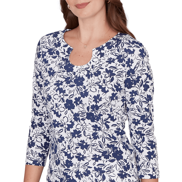 Petite Hearts of Palm Printed Essentials Horseshoe Neck Blouse