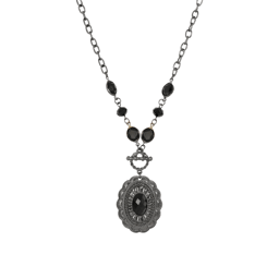 1928 Jewelry 18in. Black-Tone Oval Pendant Necklace