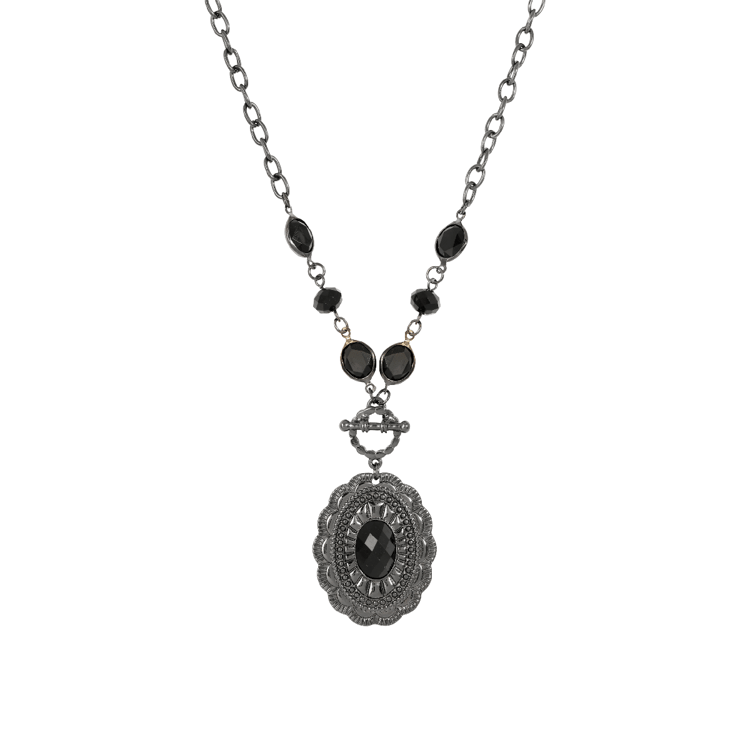 1928 Jewelry 18in. Black-Tone Oval Pendant Necklace