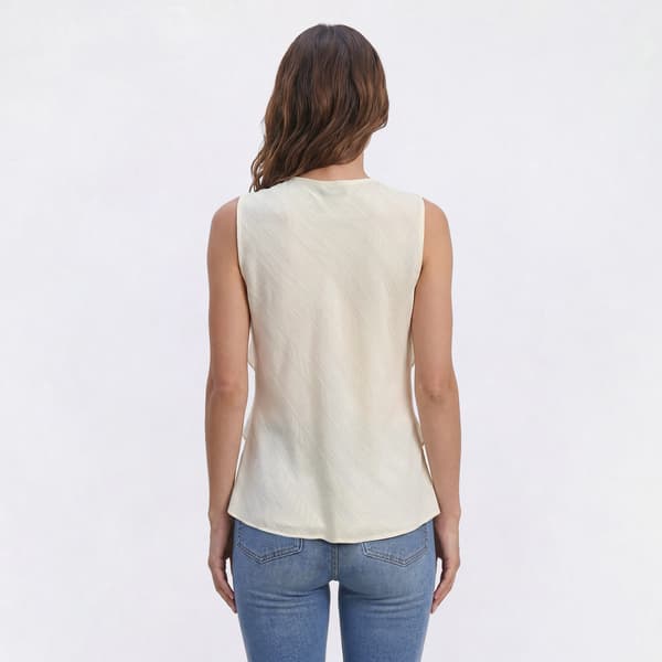 Womens Kasper Sleeveless Bias V Neck Stripe Cascade Ruffle Blouse
