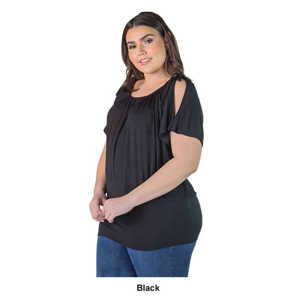 Plus Size 24/7 Comfort Apparel Short Sleeve Split Shoulder Blouse