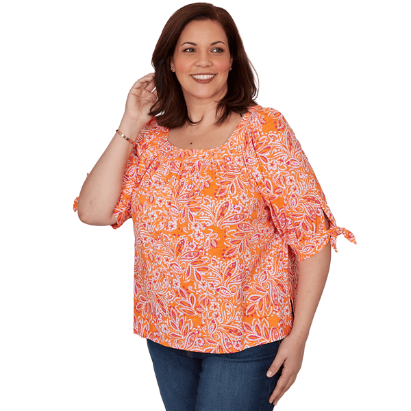 Plus Size Ruby Rd. Hothouse Florals Tie Sleeve Paisley Blouse