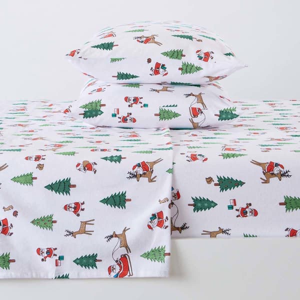 Freshfolds Cotton Santa Holiday 4pc. Flannel Sheet Set
