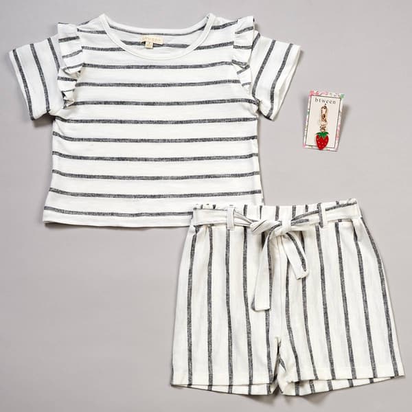 Girls (7-12) BTween® Striped Top with Short Set - Black
